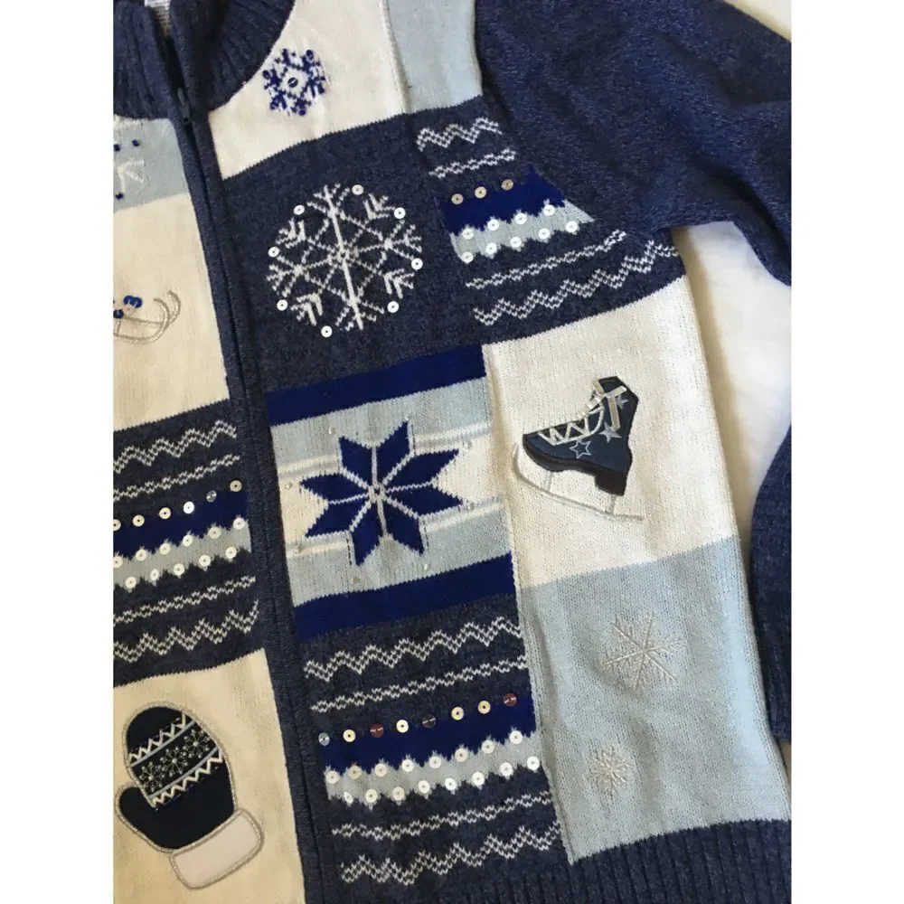Vintage Classic Elements Christmas Front Zip Cardigan Sweater